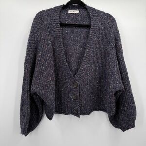 Natural Life Cardigan Sweater Womens Small Blue Chunky Knit Button Cropped Cozy